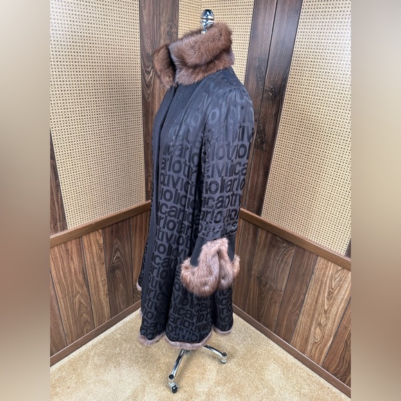 Carlo Tivioli Made in Italy Black Cashmere Wool & Russian Sable Trim Fur Coat - Picture 9 of 11